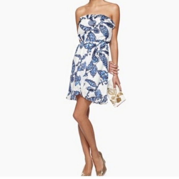 Lilly Pulitzer White and Blue Seashell Off Shoulder Dress - Picture 1 of 13